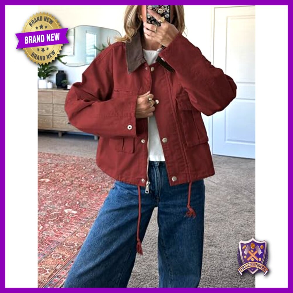 Cropped Utility Jacket Casual Button Front Loose … - image 3